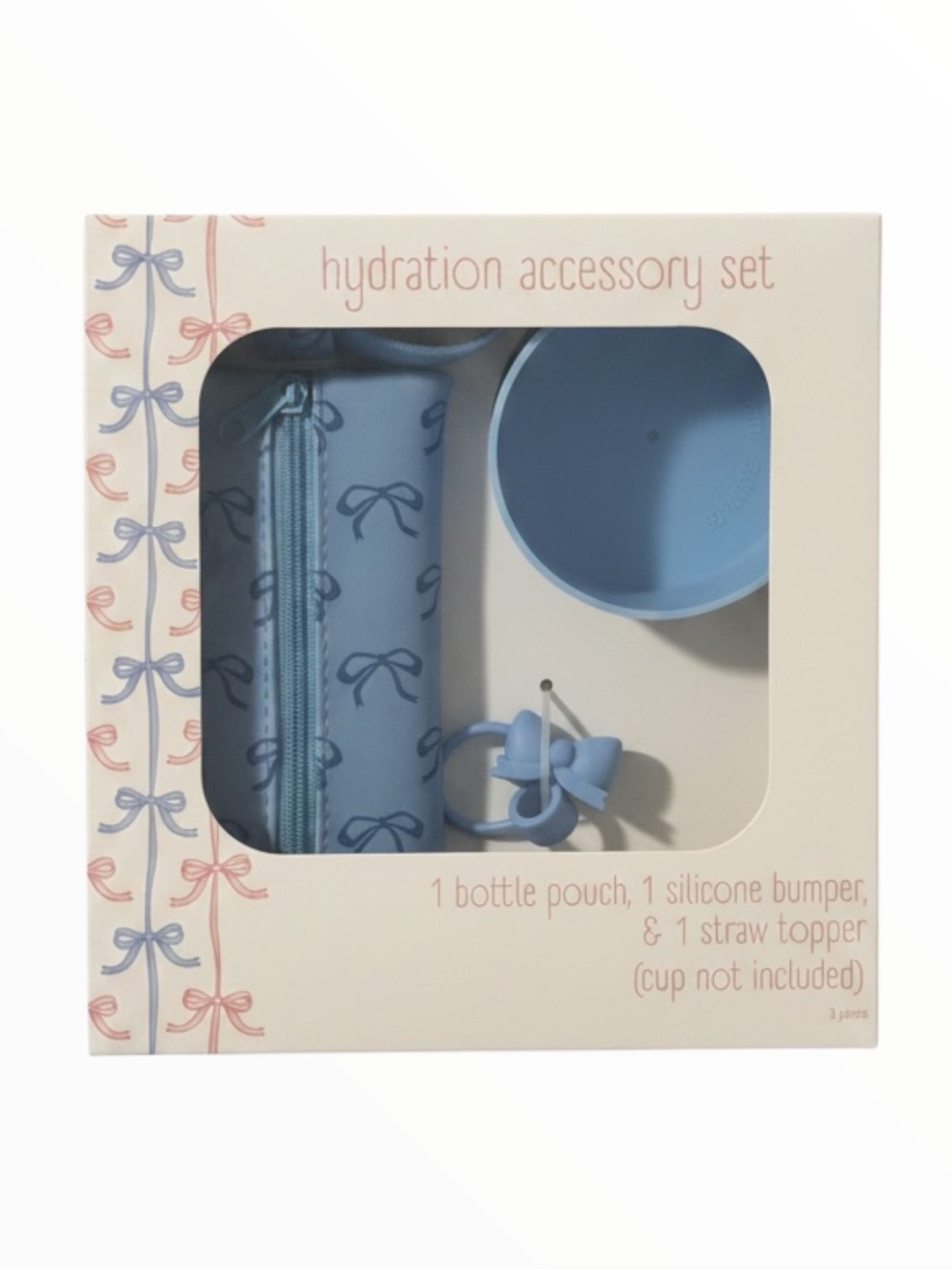 Blue Bow Print Travel Bottle Holder with Cap and Stopper